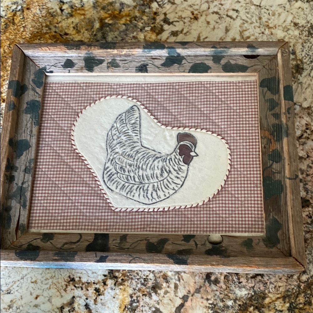 Fabric Chicken Print Framed
